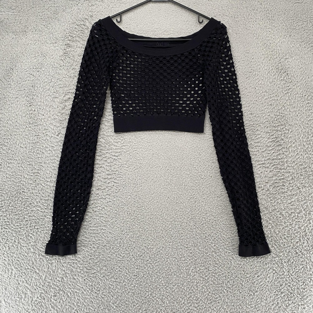 Crochet Y2K Top Womens L/XL Black Sheer Grunge‎ Crop Party Goth Rave Festival
